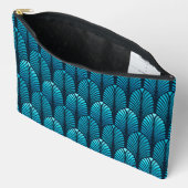 Pochette À Accessoires Motif en plumes Art déco, bleu cérulean (Ouvrir)