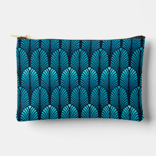 Pochette À Accessoires Motif en plumes Art déco, bleu cérulean
