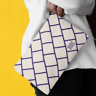 Pochette À Accessoires Motif en treillis élégant beige et bleu marine Mon