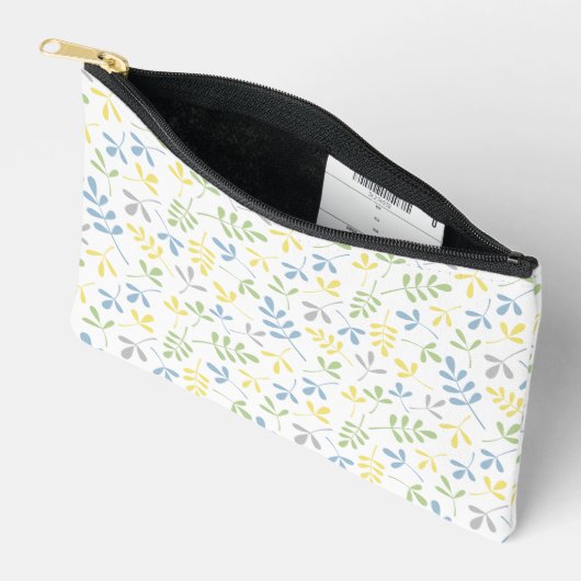 Pochette À Accessoires Motif Feuille assisté bleu vert gris jaune blanc (Ouvrir)