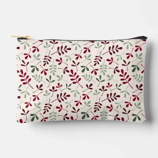 Pochette À Accessoires Motif Feuille assisté Reds & Greens sur Crème (Recto)