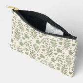 Pochette À Accessoires Motif Feuille déchiré vert sur crème (Ouvrir)