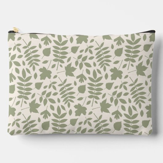 Pochette À Accessoires Motif Feuille déchiré vert sur crème (Recto)