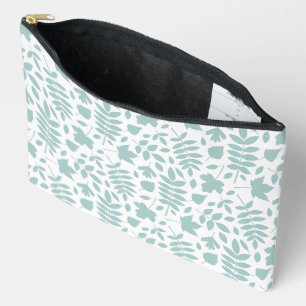 Pochette À Accessoires Motif Feuille perdu Turquoise sur blanc