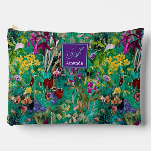 Pochette À Accessoires Motif feuille turquoise  de fleurs douces (Recto)