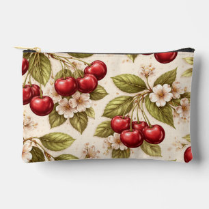 Pochette À Accessoires Motif Fleur de Cerisier Vintage Cerises Rouges