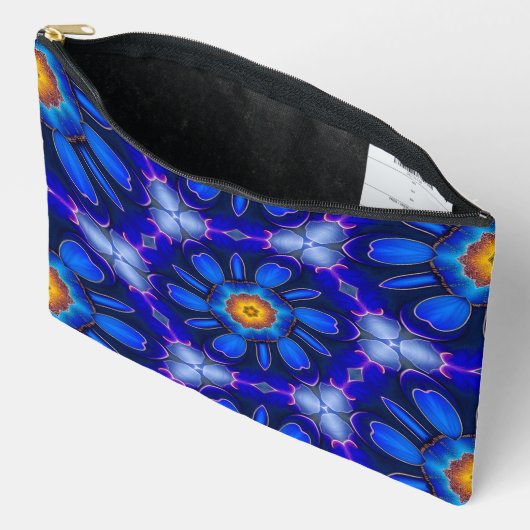 Pochette À Accessoires Motif Fleurs bleues Abstraites (Ouvrir)
