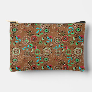 Pochette À Accessoires Motif floral abstrait folklorique ethnique marron