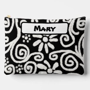 Pochette À Accessoires Motif Floral Blanc Noir