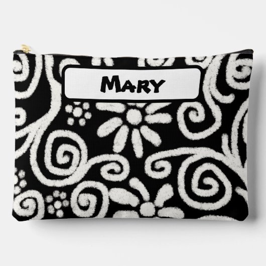 Pochette À Accessoires Motif Floral Blanc Noir (Recto)