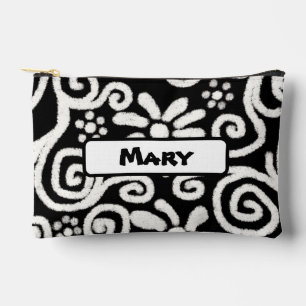 Pochette À Accessoires Motif Floral Blanc Noir