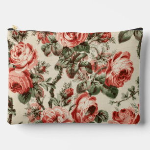Pochette À Accessoires Motif floral botanique de rose rouge rose vintage