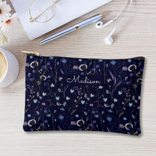 Pochette À Accessoires Motif Floral de Fleur Sauvage Jolie Violet Bleu