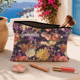 Pochette À Accessoires Motif floral élégant violet jaune Art