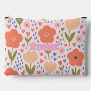 Pochette À Accessoires Motif floral folklorique mignon nordique rose pers