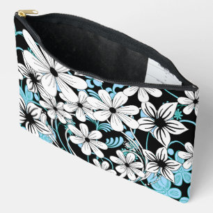 Pochette À Accessoires Motif floral noir et blanc rétro