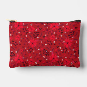Pochette À Accessoires Motif floral rétro rouge vif monochromatique.