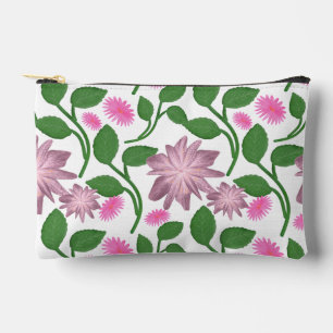 Pochette À Accessoires Motif floral rose avec feuilles vertes
