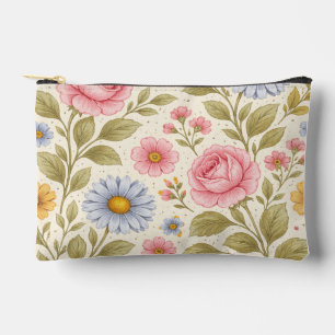 Pochette À Accessoires Motif floral vintage avec roses et marguerites