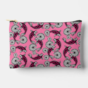Pochette À Accessoires Motif folklorique de carpe rose indigo japonais