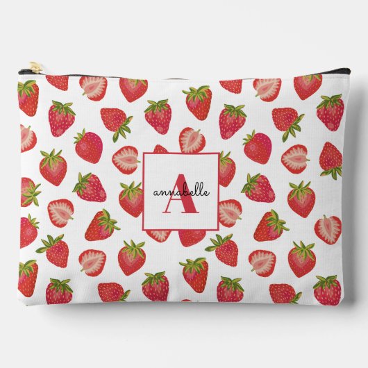 Pochette À Accessoires Motif fraise monogram prénom (Recto)