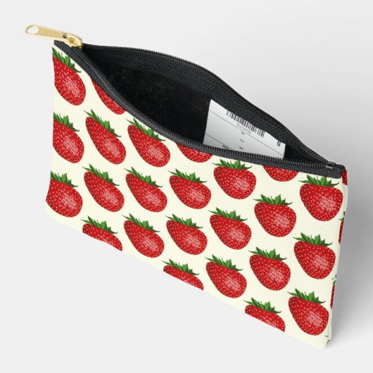 Pochette À Accessoires Motif fraises, fraises rouges, fruits, feuilles (Ouvrir)