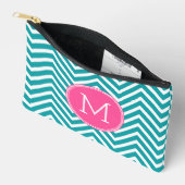 Pochette À Accessoires Motif Girl Chevron avec Monogramme - Turquoise ros (Ouvrir)