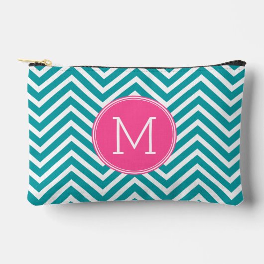 Pochette À Accessoires Motif Girl Chevron avec Monogramme - Turquoise ros (Recto)