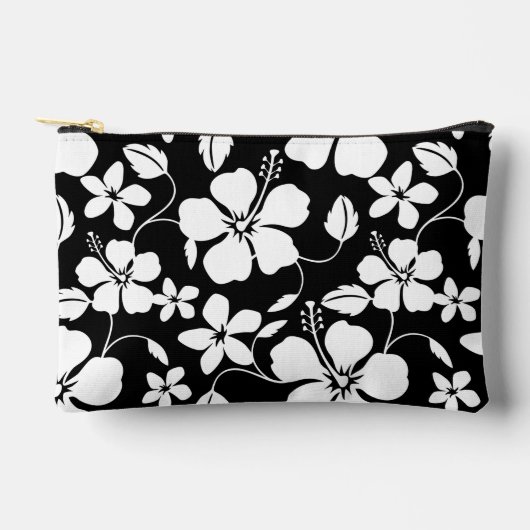 POCHETTE À ACCESSOIRES MOTIF HAWAIIAN HULA (HIBISCUS) EN NOIR (Recto)