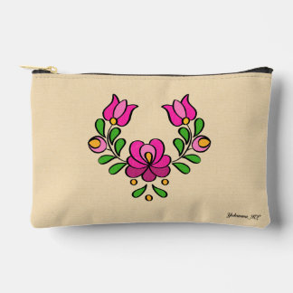 Pochette À Accessoires Motif hongrois de broderie, "Matyó" - rose