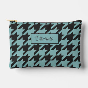 Pochette À Accessoires Motif Houndstooth Teal Bleu Vert Mousses d'Ivoire