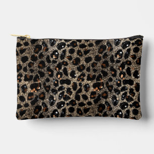 Pochette À Accessoires Motif Léopard Brun Noir Or Paillettes Luxe