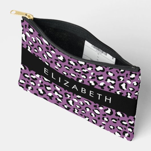 Pochette À Accessoires Motif léopard, Spots, Leopard pourpre, Votre Nom (Ouvrir)