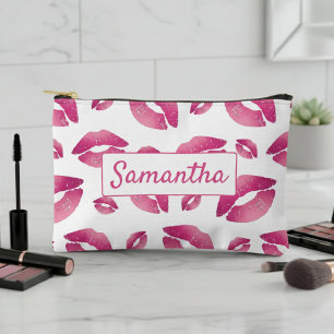 Pochette À Accessoires Motif Lèvres Rose & Blanc