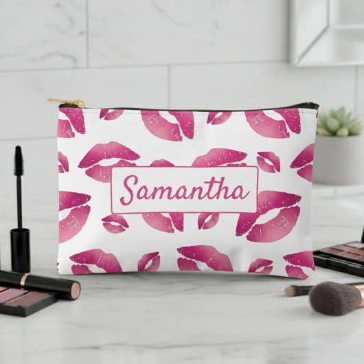 Pochette À Accessoires Motif Lèvres Rose & Blanc
