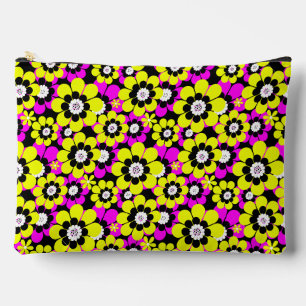 Pochette À Accessoires Motif néon floral lumineux cramoisi et flux jaune