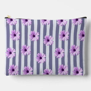 Pochette À Accessoires motif rayé avec marguerites violettes