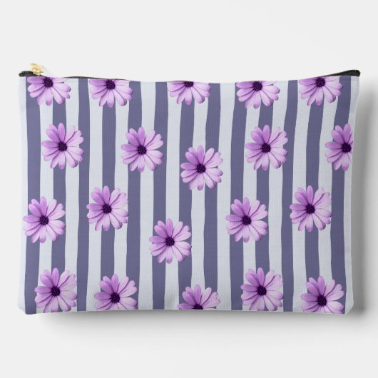 Pochette À Accessoires motif rayé avec marguerites violettes (Recto)