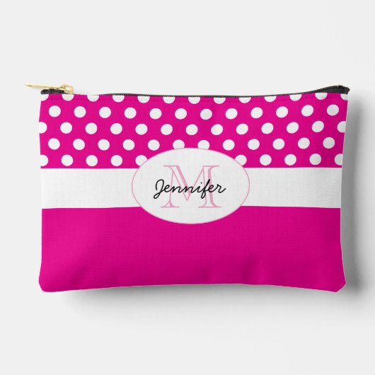 Pochette À Accessoires Motif rétro pois rose chaud Monogramme (Recto)