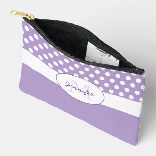 Pochette À Accessoires Motif rétro pois violet blanc (Ouvrir)