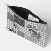 Pochette À Accessoires Motif rustique en patchwork noir et blanc rétro (Ouvrir)
