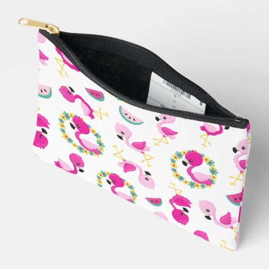 Pochette À Accessoires Motif tropical, Flamants roses, pastèques, Fleurs (Ouvrir)