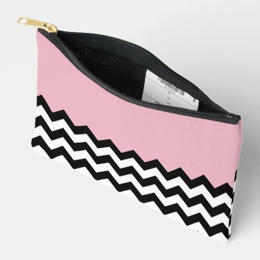 Pochette À Accessoires Motif Zigzag noir et blanc, Chevron, rose (Ouvrir)