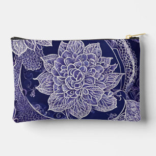Pochette À Accessoires Motifs floraux blancs et bleu foncé, art IA