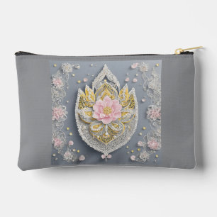 Pochette À Accessoires Motifs floraux gris et jaune