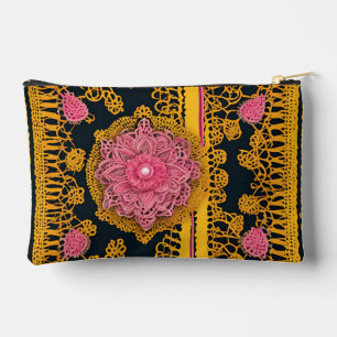 Pochette À Accessoires Motifs floraux jaunes et roses, art IA