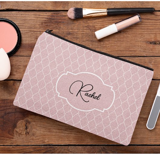 Pochette À Accessoires Name || Pale Blush Pink Stylish Trellis Pattern
