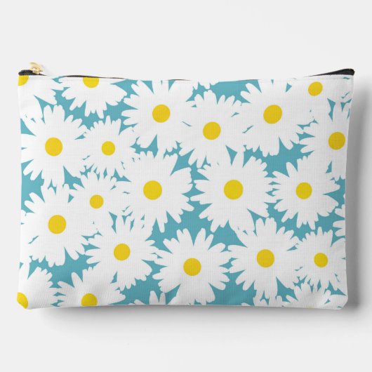 Pochette À Accessoires Négative Space Daisies blanc jaune sur bleu (Recto)