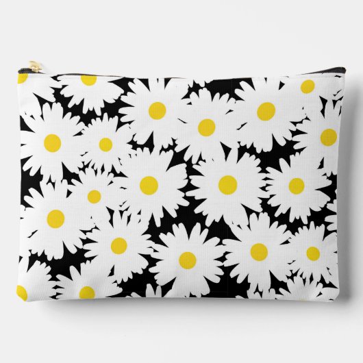 Pochette À Accessoires Négative Space Daisies blanc jaune sur noir (Recto)