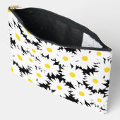 Pochette À Accessoires Négative Space Daisies blanc jaune sur noir (Ouvrir)